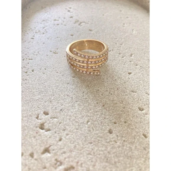 Vintage‎ Gold Tone Rhinestone Wrap Ring Statement Bypass Cocktail Ring Romantic