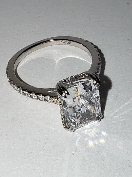 925 Sterling Silver 4.5CT Radiant Cut Cubic Zirconia Ring Sz 7.5