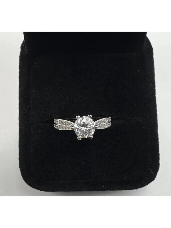 Platinum plated one carat, moissanite engagement ring, adjustable