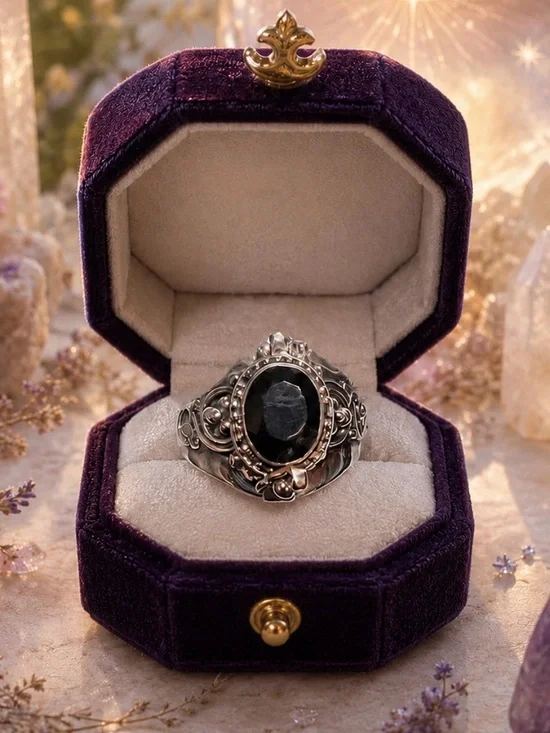 Ring Poison 925 Sterling Silver Black Onyx Oval Statement Compartment