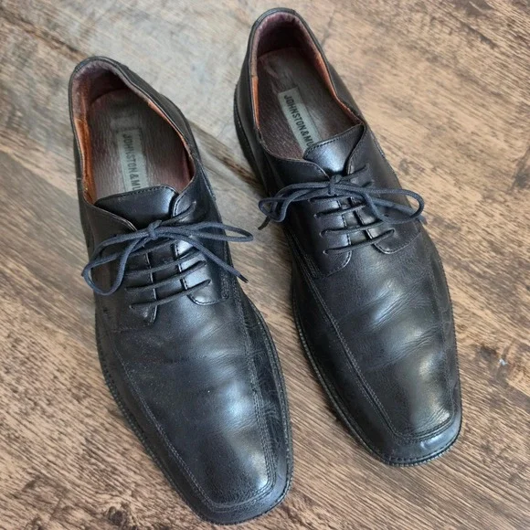 JOHNSTON & MURPHY Dress Shoes Mens 10M Black Leather Square Toe Vibram 20-0081