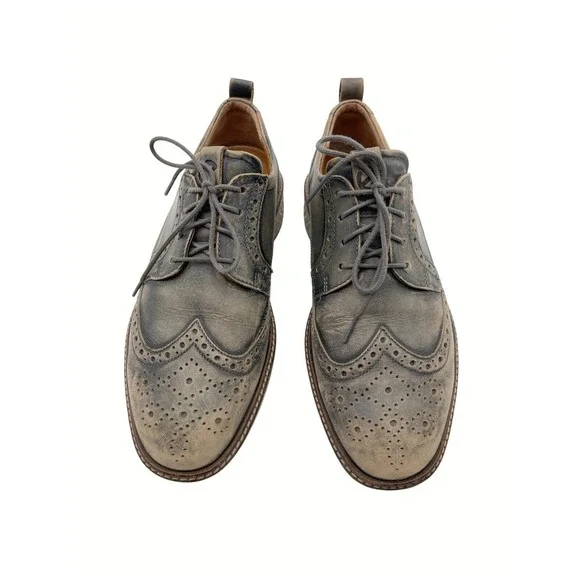 ECCO ST1 Hybrid Wingtip‎ Brogue Oxford Gray Tan Burnish Leather Men 8 Dress Shoe