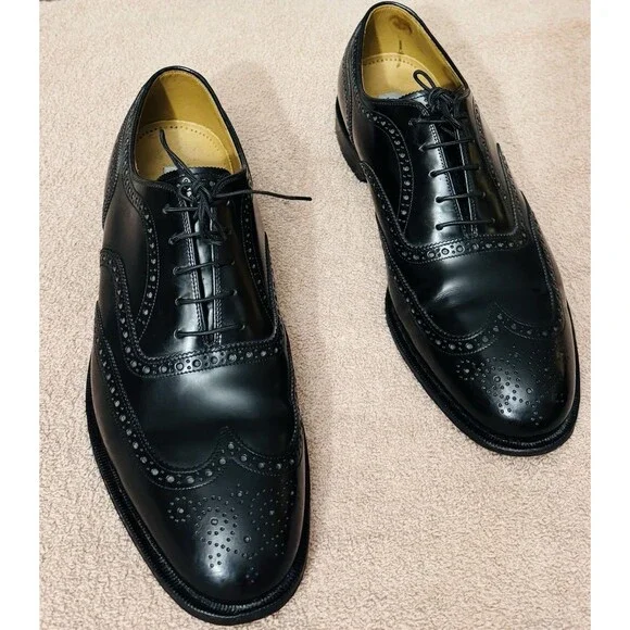 Johnston & Murphy Upton Wingtip Oxfords Dress Shoes Mens 12M Black Leather