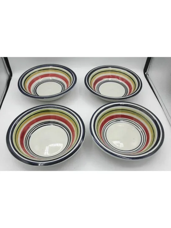 Multi Stripe by Pier 1 Bowl Set of 4 Pattern PERMUS Lot A GLAZE FLAWS