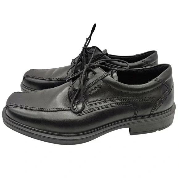 ECCO Helsinki Oxford Mens 42/8.5 Black Leather Bike Toe Lace Up Dress Shoes
