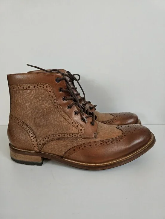 Ted Baker $225 Sealls 3 Tan Leather Oxford Brogue Lace-Up Ankle Boots Men's 10.5