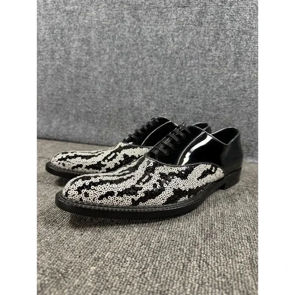 Dolce & Gabbana Shoes Mens 6 Black Derby Sequin Oxford Lace Up Italy EU 39