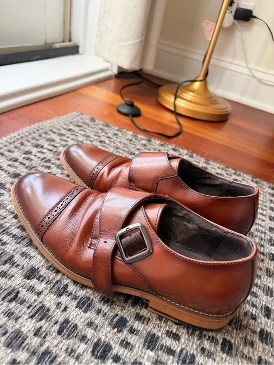 Stacy Adams Cognac Brown Leather Single Monk Strap Dress Shoes