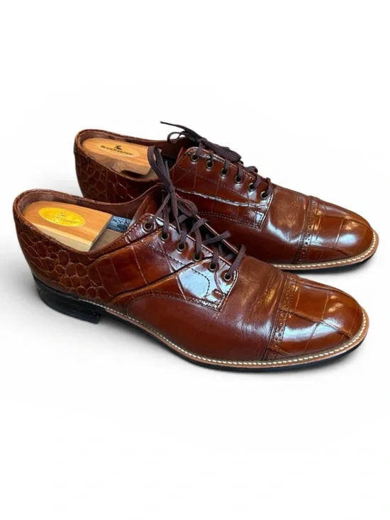 Stacy Adams Croc Print Oxford Mens 10.5 Brown Leather Lace Up Shoes