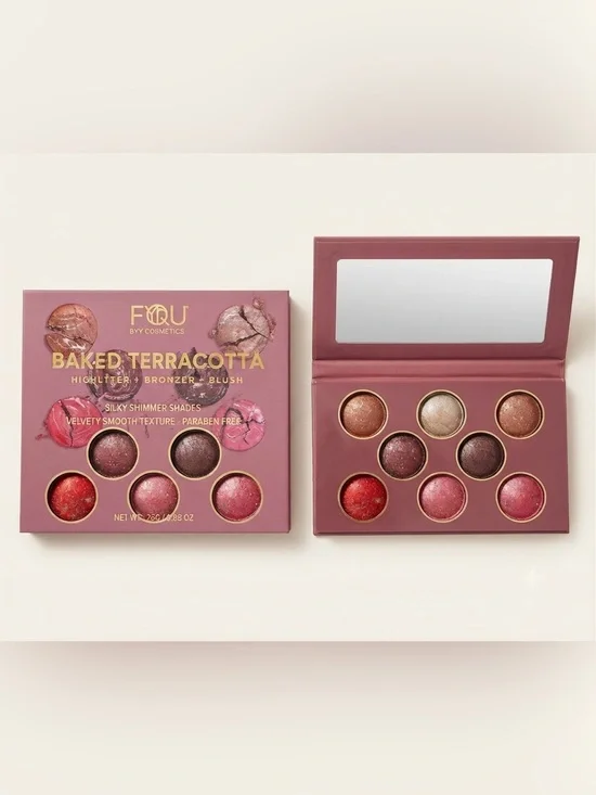 Compact Baked Terracotta Blush Palette with mirror - Pinks, Browns and etc.