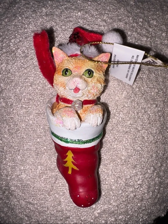 Pier 1  Ginger Santa Cat in Stocking Christmas ornament new