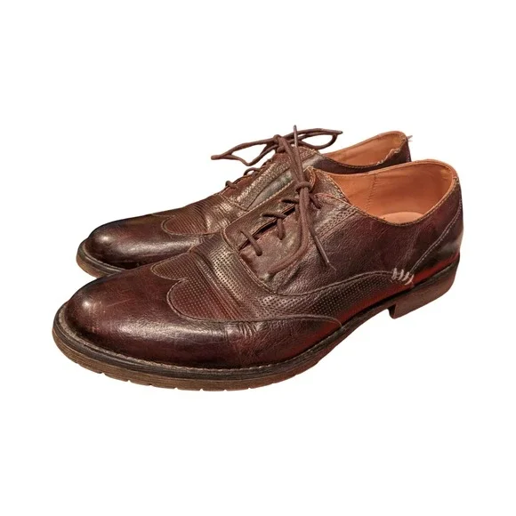 Bed Stu Mens Brown Distressed Leather Wingtip Oxford Shoes Lug Sole Size 10‎