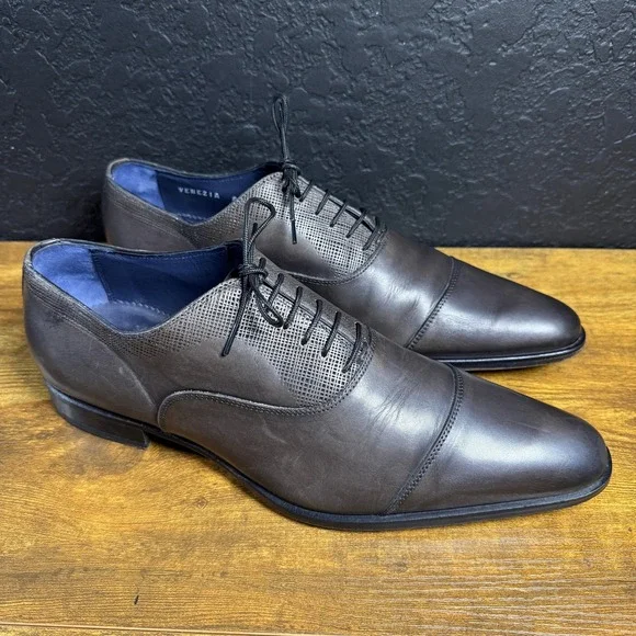 Finsbury Venezia Grey Leather Blake Welted Cap Toe Oxford Dress‎ Shoes Mens 8.5