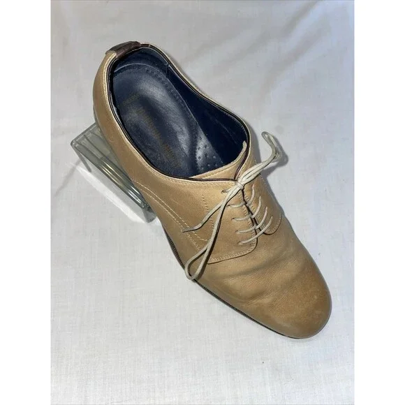 Johnston & Murphy Dress Shoes Mens Size 11 M Tan Leather Oxfords Round Toe Block