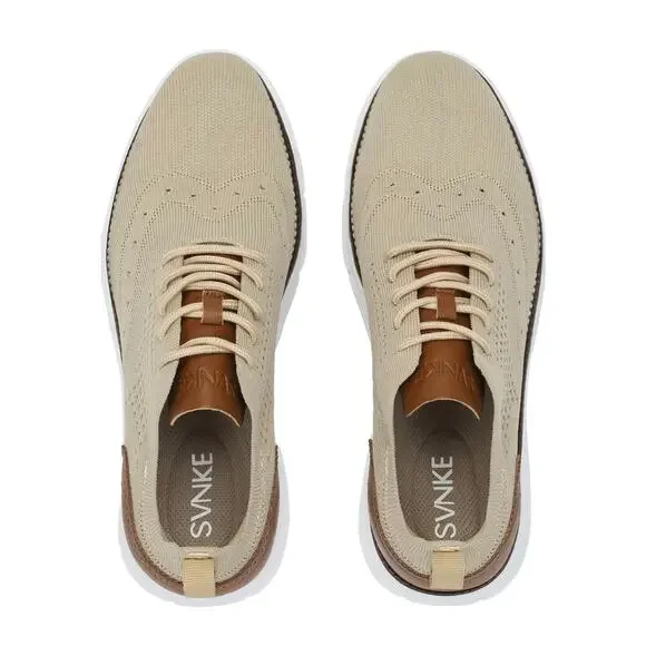 Beige Knit Oxford with Leather Trim