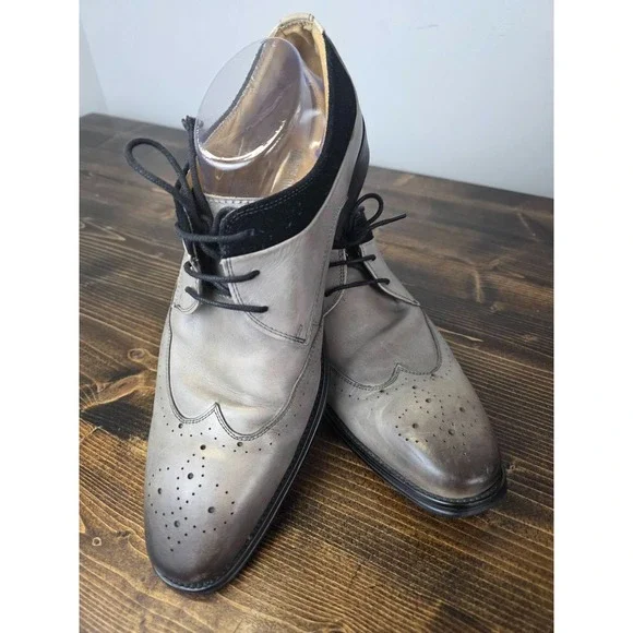 Stacy Adams Men's Dress Shoes Size 10.5 Gray Black Leather Oxford‎ Lace Up 25314