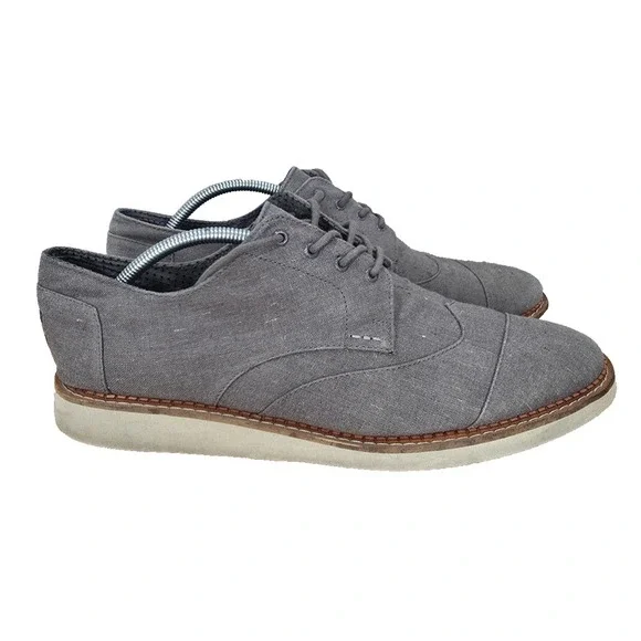 TOMS Brogue Shoes Men's 12 Gray Canvas Casual Wingtip Oxford Sneakers