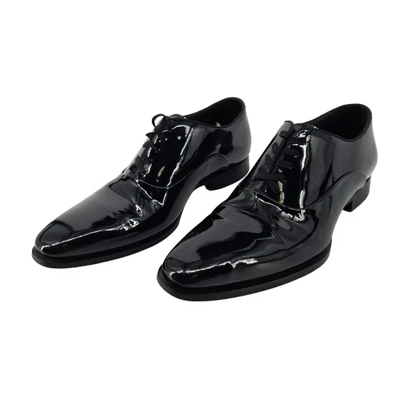 SUITSUPPLY Men Black Patent Leather Oxford Dress Shoes Made in Italy 40.5 US 7.5