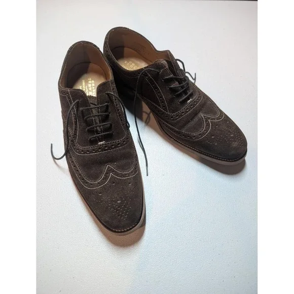 Charles Tyrwhitt Brogue Shoes Mens Size 7.5 Brown Suede Wingtip Dress Oxford