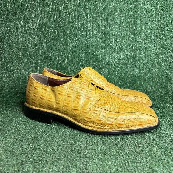 Sio P9932AUT/PINO Faux Croc Skin Square Toe Derby Dress Shoes Yellow Mens 11