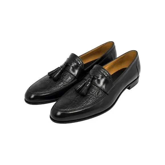 Vintage Bally Lucio Genuine Crocodile Split Vamp Tassel Loafers 9.5D