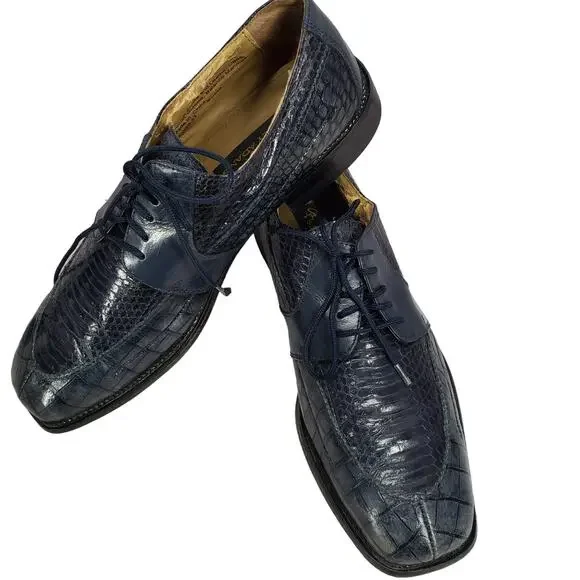 Stacy Adams Men's Blue Genuine Snake Square Toe Oxford Shoes Size 9.5M