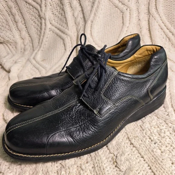 Johnston & Murphy Schuler Bike Toe Oxford Shoes Black Pebbled Leather Mens 14 M