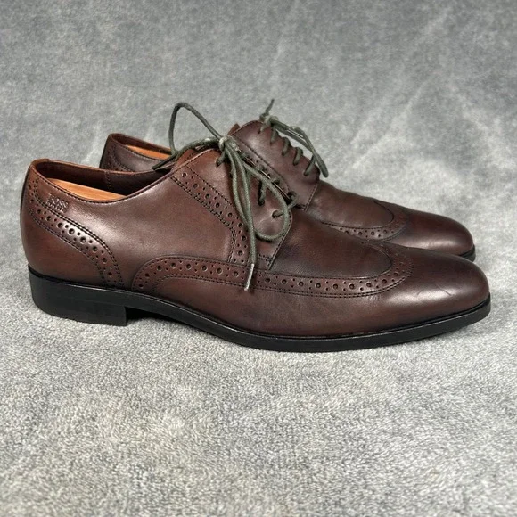 Hugo Boss Wingtip Brogue Derby Oxford Dress Shoes Brown Leather 50211001 Mens 9
