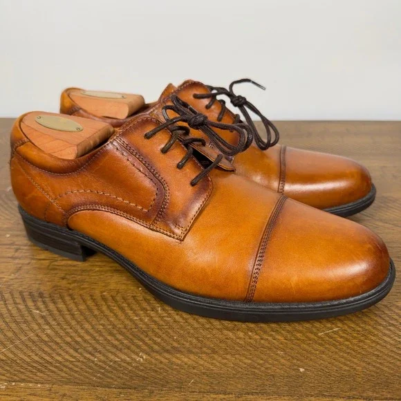 Florsheim Shoes Mens 9D Cognac Leather Midtown Cap Toe Oxford Comfortech Dress