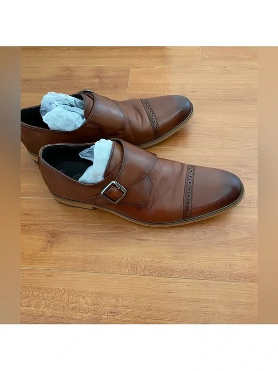 Stacy Adams Brown Single Monk Strap Cap-Toe Dress Shoes