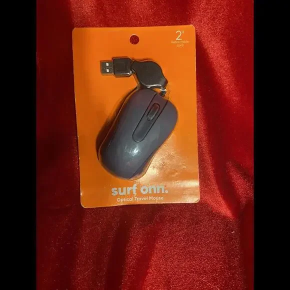 Surf Onn Optical Travel Mouse 3 Button W/ 2' Retractable USB Cord Scroll Wheel