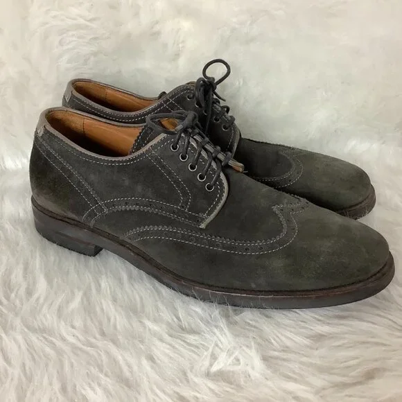 Aquatalia Men's Gray Suede Lace Up Carson Brogue Wingtip Oxford Shoes 10.5