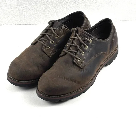 L.L. Bean Waterproof Leather Oxfords Mens 10 Medium Dark Brown Rugged Lug