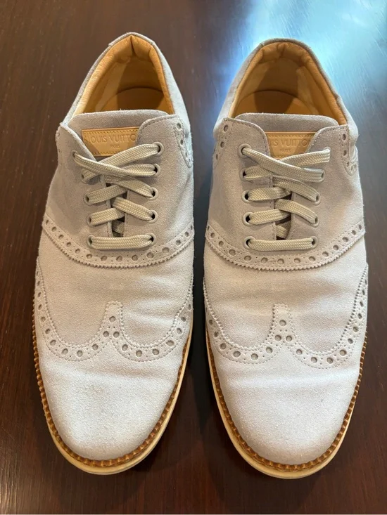 Louis Vuitton Light Gray Suede Wingtip Derby Shoes