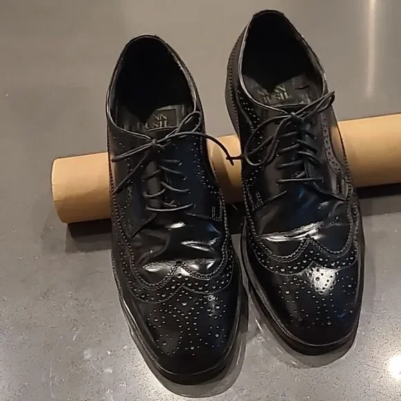 Nunn Bush sz 9M mens dress leather flex shoes, wing Tip, black