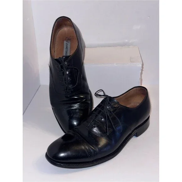 Johnston & Murphy size 9 1/2 Black Leather Melton Cap-Toe Oxford Dress Shoes