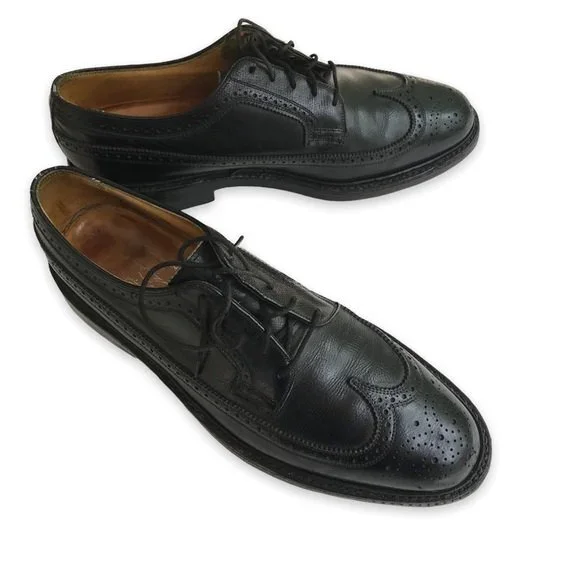 Vintage Florsheim Imperial Longwing Leather Wing Tip Black Mens Size 9D Shoes