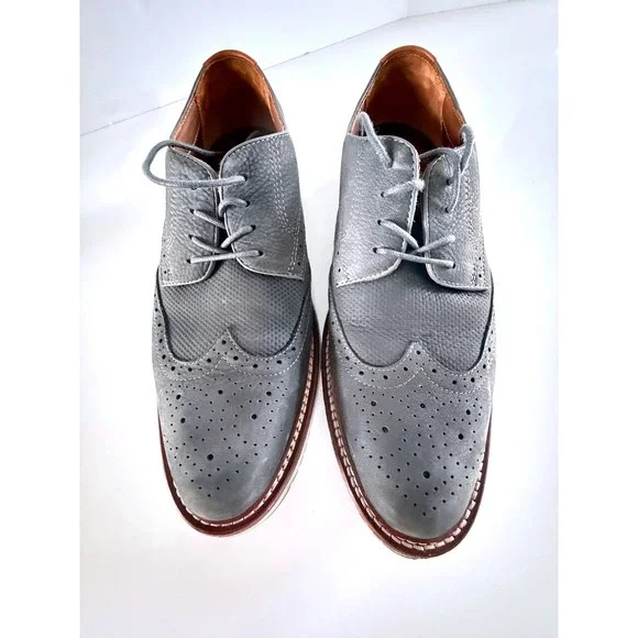 Johnston & Murphy TRUFO Mens Grey Leather Wingtip Oxford Shoes Size 10M