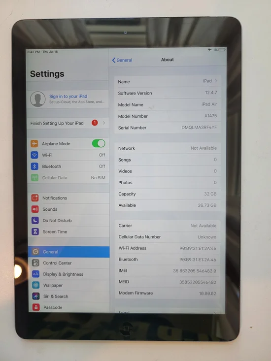 Apple iPad Air 1st Gen Cellular- Black Used **AJ** 32 GB