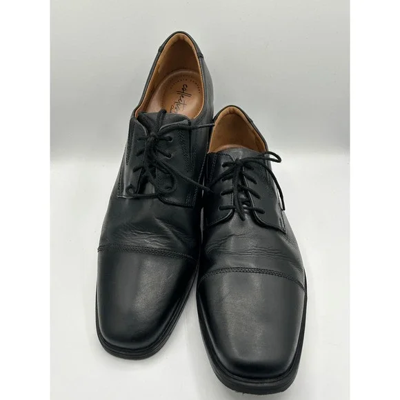 Clarks Collection Tilden Cap Men Black Leather Derby Dress Shoes Size 14 M