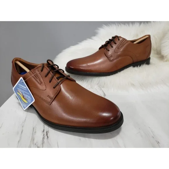 NEW NO BOX SZ 9 Clarks Whiddon Plain Dress Lace Up Oxford Dark Tan Leather 52919