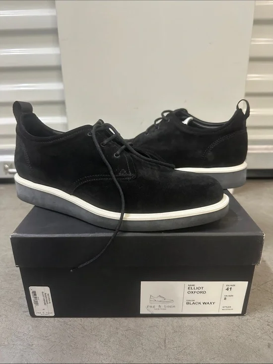rag & bone Black Suede Derby Shoes with White Sole
