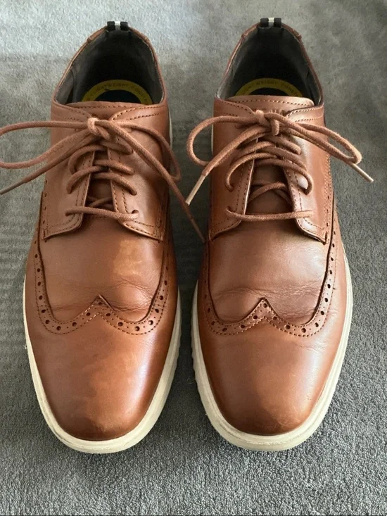 Cole Haan Men's Tan Brogue leather Derby Shoes with White Sole