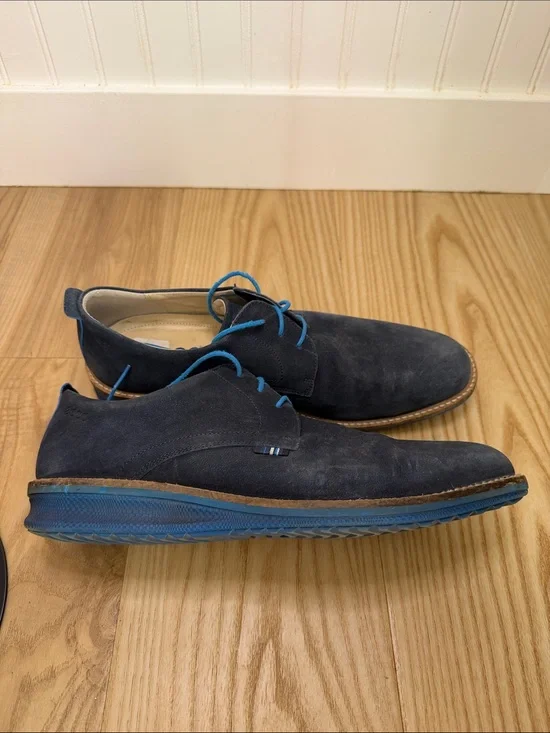 Men's Navy Suede Derby Shoes with Blue Accents by Ecco size eu 45