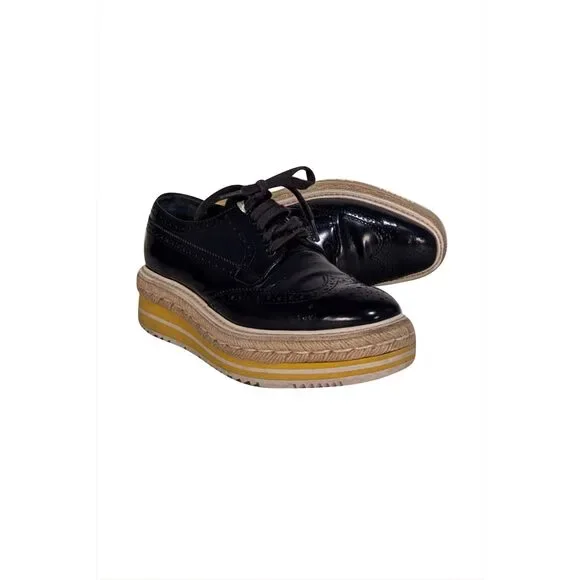 Prada - Navy Patent Leather Oxford Loafer Espadrille Sz 6