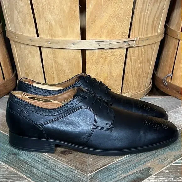 Clarks Kalden Edge Brogue Black Leather Derby Oxfords Shoes Mens Size 9