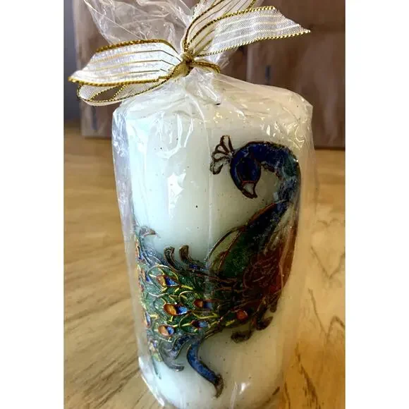 New PIER 1 Unscented PEACOCK PILLAR CANDLE 6