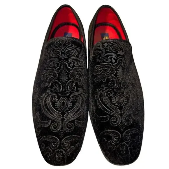 La Milano Broderick II Loafers Mens 12 Black Velvet Smoking Slippers Dress Shoes