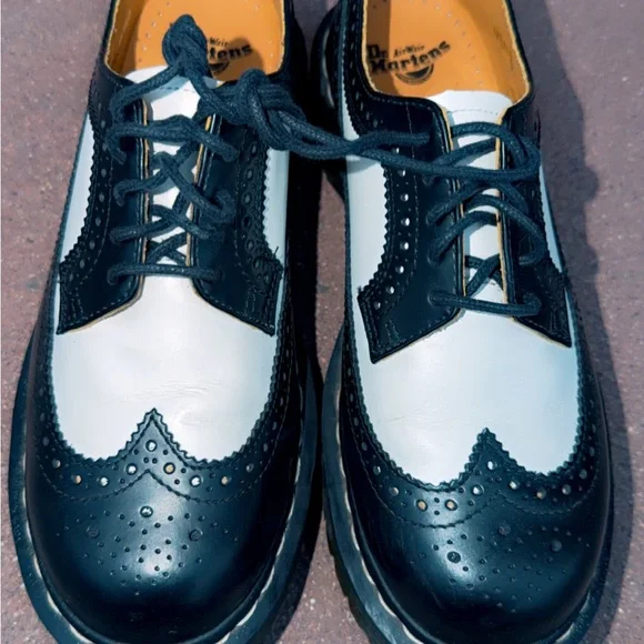 Dr. Martens Black and White Two-Tone Wingtip Oxfords