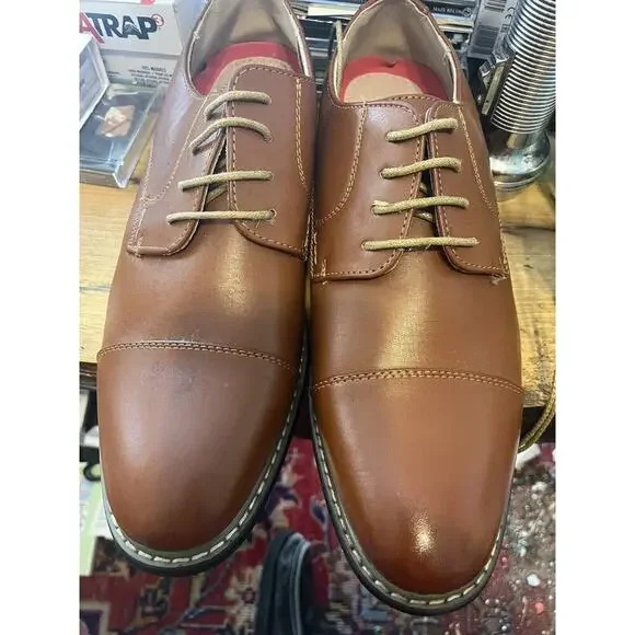 Bruno Marc Prince Cap Toe Dress Shoes Mens 10 Brown Faux‎ Leather Lace Up